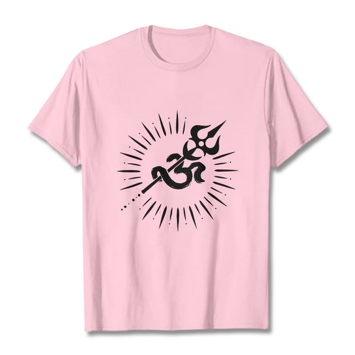 Buddha Stones Casual Om Symbol Dreizack Strahlende Linien Muster Baumwolle T-shirt - Hellrosa - 2XL - image 13
