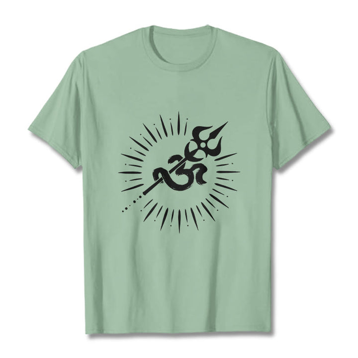 Buddha Stones Casual Om Symbol Dreizack Strahlende Linien Muster Baumwolle T-shirt - Blassgrün - 2XL - image 15