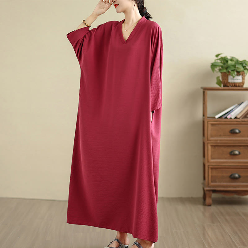 Buddha Stones Retro-Maxikleid aus lässigem, einfarbigem Baumwollleinen mit langen Ärmeln und Taschen - image 33