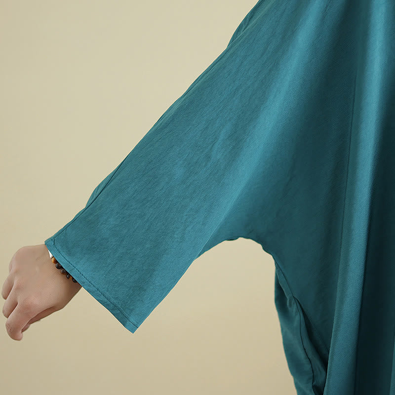 Buddha Stones Retro-Maxikleid aus lässigem, einfarbigem Baumwollleinen mit langen Ärmeln und Taschen - image 22