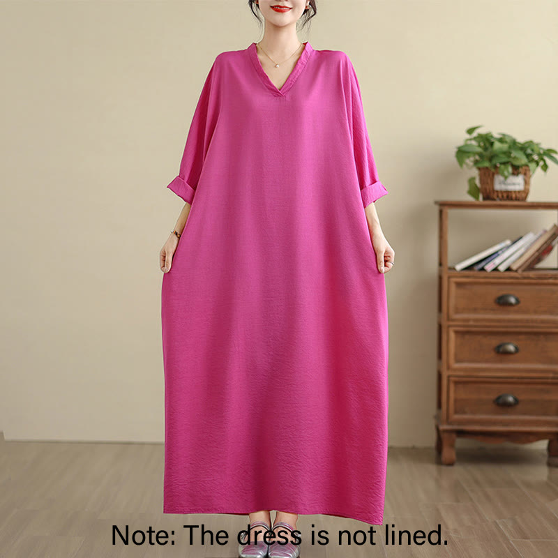 Buddha Stones Retro-Maxikleid aus lässigem, einfarbigem Baumwollleinen mit langen Ärmeln und Taschen - image 27