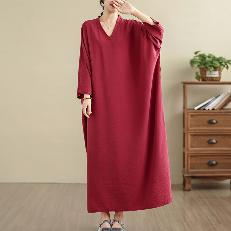 Buddha Stones Retro-Maxikleid aus lässigem, einfarbigem Baumwollleinen mit langen Ärmeln und Taschen - Purpur - US4-12， UK/AU8-18，EU36-46(F) - image 31