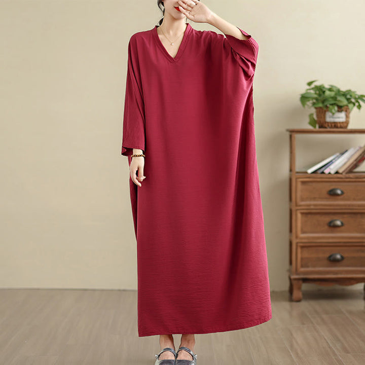 Buddha Stones Retro-Maxikleid aus lässigem, einfarbigem Baumwollleinen mit langen Ärmeln und Taschen - Purpur - US4-12， UK/AU8-18，EU36-46(F) - image 31