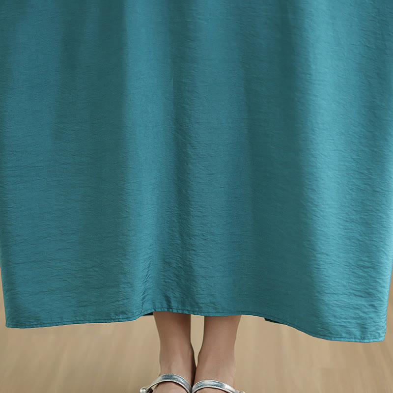 Buddha Stones Retro-Maxikleid aus lässigem, einfarbigem Baumwollleinen mit langen Ärmeln und Taschen - image 24