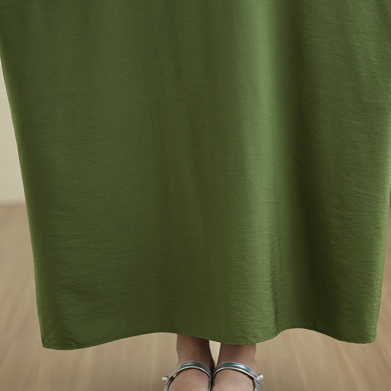Buddha Stones Retro-Maxikleid aus lässigem, einfarbigem Baumwollleinen mit langen Ärmeln und Taschen - image 12