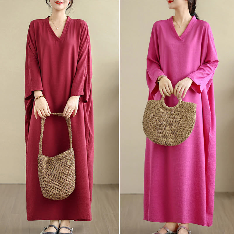 Buddha Stones Retro-Maxikleid aus lässigem, einfarbigem Baumwollleinen mit langen Ärmeln und Taschen - image 36