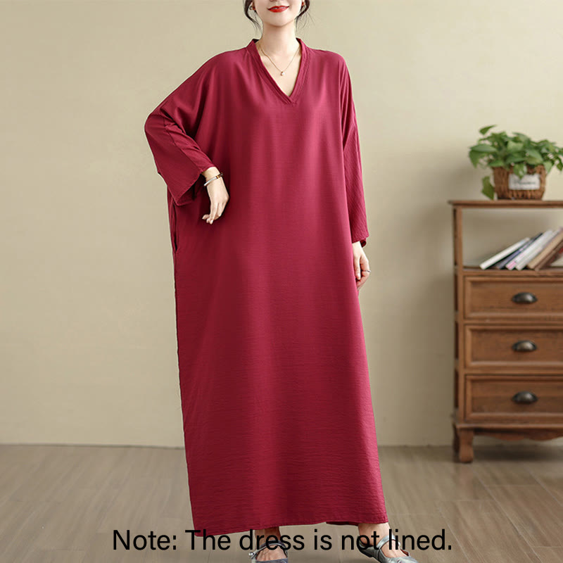 Buddha Stones Retro-Maxikleid aus lässigem, einfarbigem Baumwollleinen mit langen Ärmeln und Taschen - image 32