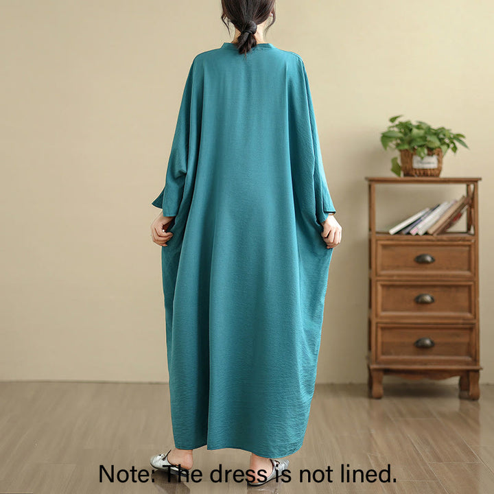Buddha Stones Retro-Maxikleid aus lässigem, einfarbigem Baumwollleinen mit langen Ärmeln und Taschen - image 14