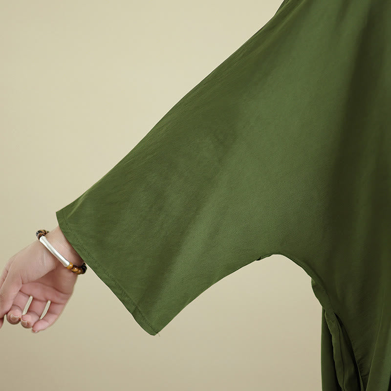 Buddha Stones Retro-Maxikleid aus lässigem, einfarbigem Baumwollleinen mit langen Ärmeln und Taschen - image 11