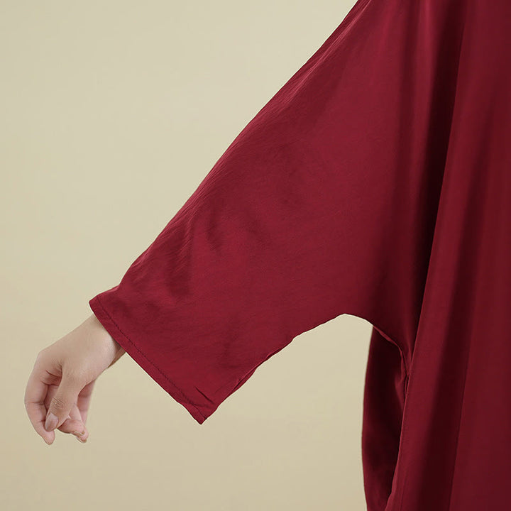 Buddha Stones Retro-Maxikleid aus lässigem, einfarbigem Baumwollleinen mit langen Ärmeln und Taschen - image 35