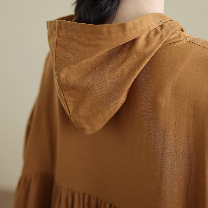 Buddha Stones Herbst-Hoodie-Design, langärmliges Midikleid aus Baumwolle und Leinen mit Taschen - image 7