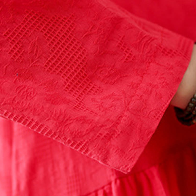 Buddha Stones – Schlichtes, unregelmäßiges, langärmliges Midikleid aus Baumwolle und Leinen mit Jacquard-Blumenmuster und Taschen - image 14