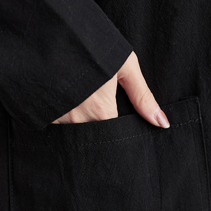 Buddha Stones Fall Lässiges, schlichtes Design, langärmeliges Maxikleid aus Baumwolle und Leinen mit Taschen - image 13