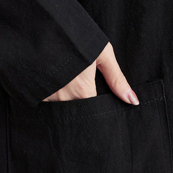 Buddha Stones Fall Lässiges, schlichtes Design, langärmeliges Maxikleid aus Baumwolle und Leinen mit Taschen - image 13