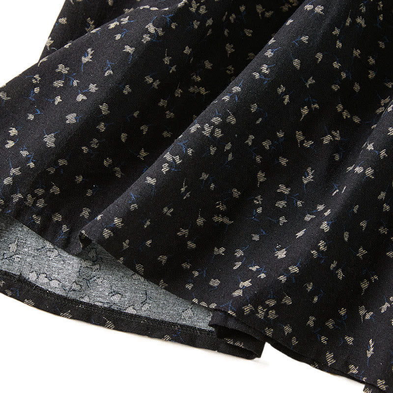 Buddha Stones Druckknöpfe Spitzen-Revers-Design Baumwoll-Leinen Langarm-Midikleid mit Taschen - image 11