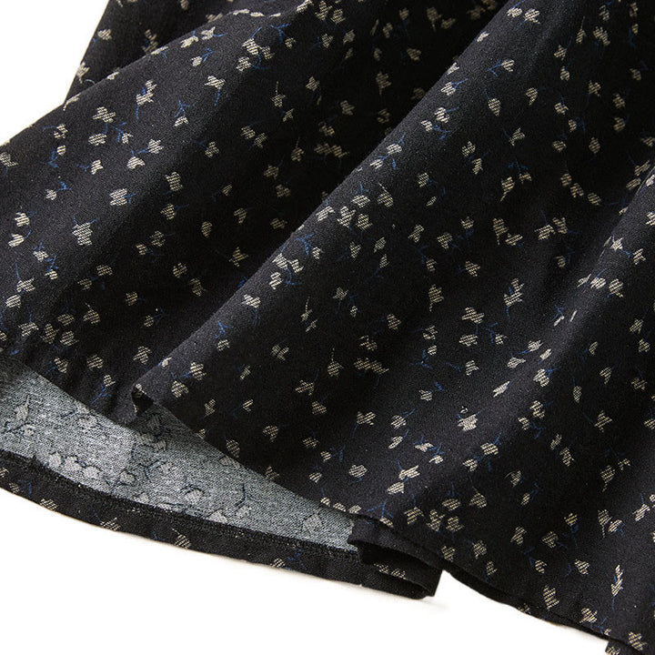 Buddha Stones Druckknöpfe Spitzen-Revers-Design Baumwoll-Leinen Langarm-Midikleid mit Taschen - image 11