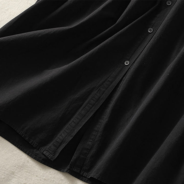 Buddha Stones – Lässiges, kariertes, plissiertes Knopfdesign, langärmliges Midikleid aus Baumwolle mit Taschen - image 25