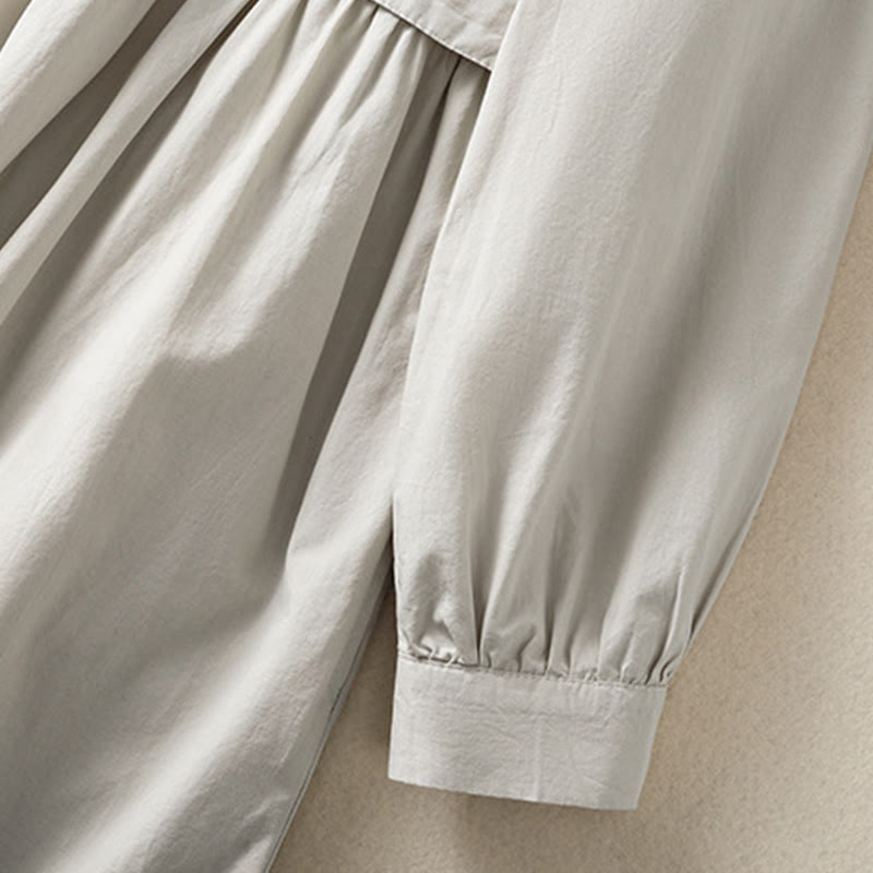 Buddha Stones – Lässiges, kariertes, plissiertes Knopfdesign, langärmliges Midikleid aus Baumwolle mit Taschen - image 6