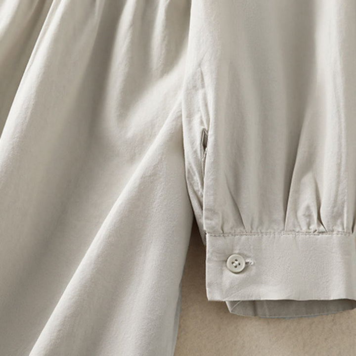 Buddha Stones – Lässiges, kariertes, plissiertes Knopfdesign, langärmliges Midikleid aus Baumwolle mit Taschen - image 7
