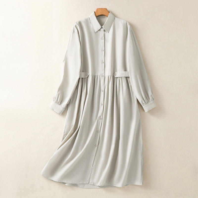 Buddha Stones – Lässiges, kariertes, plissiertes Knopfdesign, langärmliges Midikleid aus Baumwolle mit Taschen - Beige - US8-10， UK/AU12-14，EU40-42 (2XL) - image 1