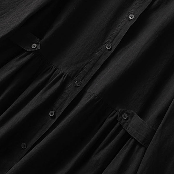 Buddha Stones – Lässiges, kariertes, plissiertes Knopfdesign, langärmliges Midikleid aus Baumwolle mit Taschen - image 22