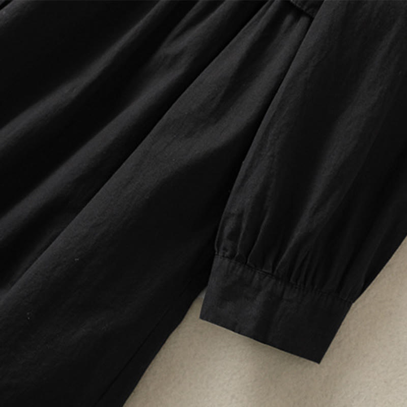 Buddha Stones – Lässiges, kariertes, plissiertes Knopfdesign, langärmliges Midikleid aus Baumwolle mit Taschen - image 23