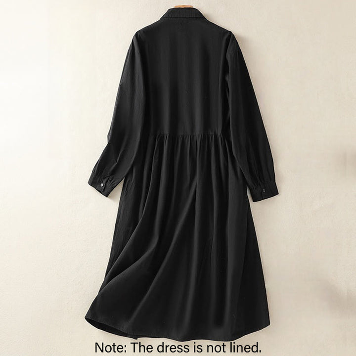 Buddha Stones – Lässiges, kariertes, plissiertes Knopfdesign, langärmliges Midikleid aus Baumwolle mit Taschen - image 18