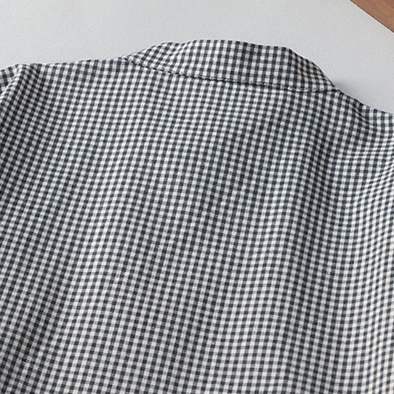 Buddha Stones – Lässiges Midikleid aus Baumwolle und Leinen mit Karomuster, langen Laternenärmeln und Taschen - image 10