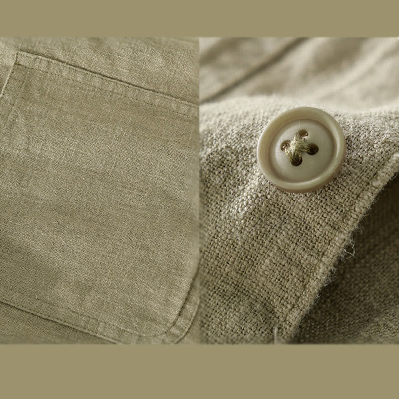 Buddha Stones Commute Herren-Langarmhemd aus Baumwolle und Leinen mit schlichtem Knopfdesign und Taschen - image 18
