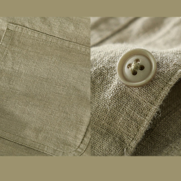 Buddha Stones Commute Herren-Langarmhemd aus Baumwolle und Leinen mit schlichtem Knopfdesign und Taschen - image 18