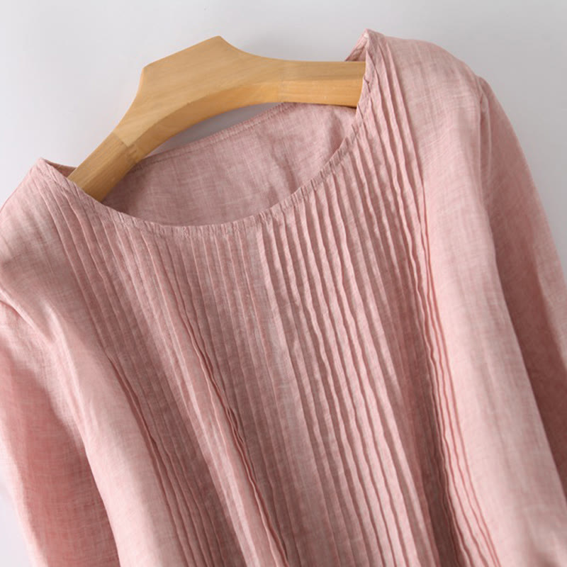 Buddha Stones Lässiges, schlichtes Midikleid mit Schnürung, Rundhalsausschnitt, halben Ärmeln und Taschen - image 4