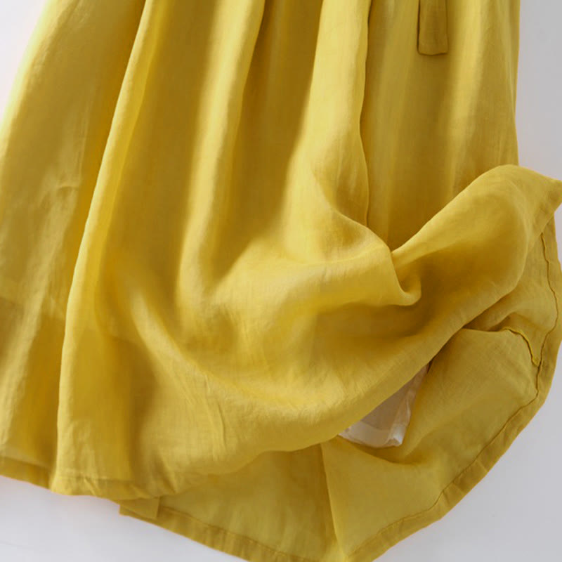 Buddha Stones Lässiges, schlichtes Midikleid mit Schnürung, Rundhalsausschnitt, halben Ärmeln und Taschen - image 13