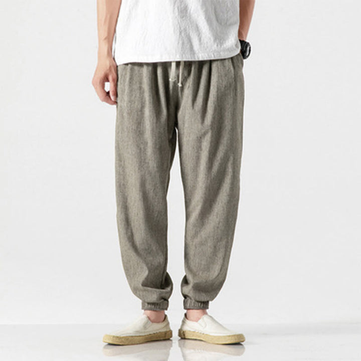 Buddha Stones Schlichte Herrenhose mit Kordelzug und Taschen - Dunkelkhaki - US/UK/AU46, EU56 (5XL) - image 17