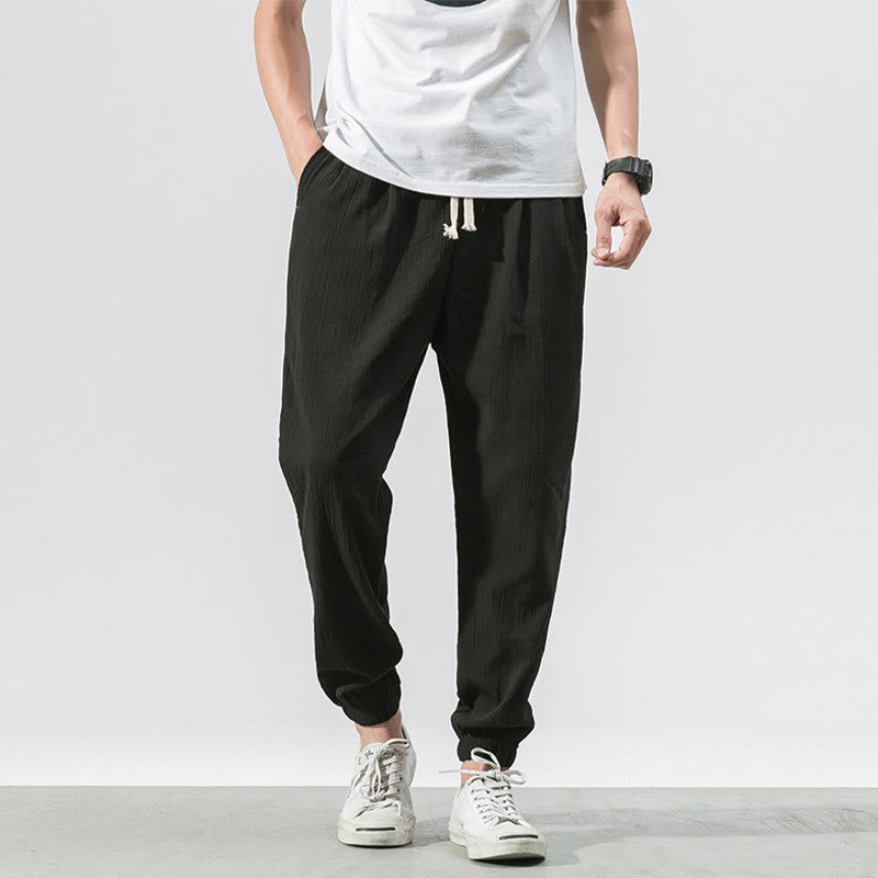 Buddha Stones Schlichte Herrenhose mit Kordelzug und Taschen - Schwarz - US/ UK/AU46，EU56 (5XL) - image 14