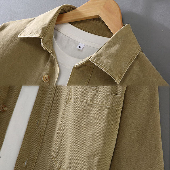 Buddha Stones Herren-Langarmhemd aus Baumwolle mit reinen Farben und Quasten am Saum und Tasche - image 3