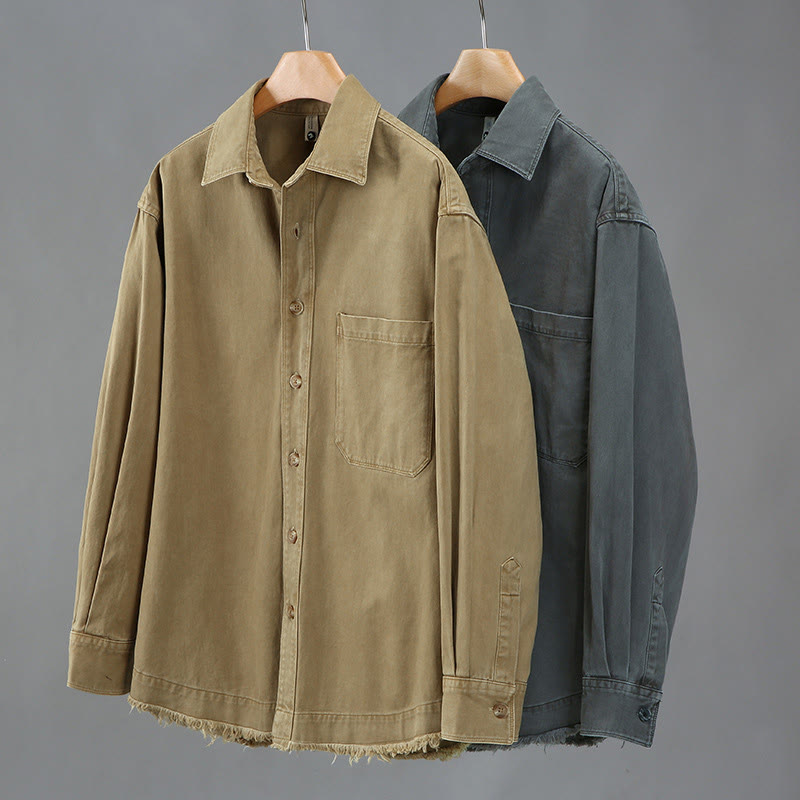 Buddha Stones Herren-Langarmhemd aus Baumwolle mit reinen Farben und Quasten am Saum und Tasche - image 8