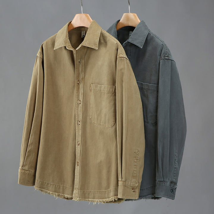 Buddha Stones Herren-Langarmhemd aus Baumwolle mit reinen Farben und Quasten am Saum und Tasche - image 8