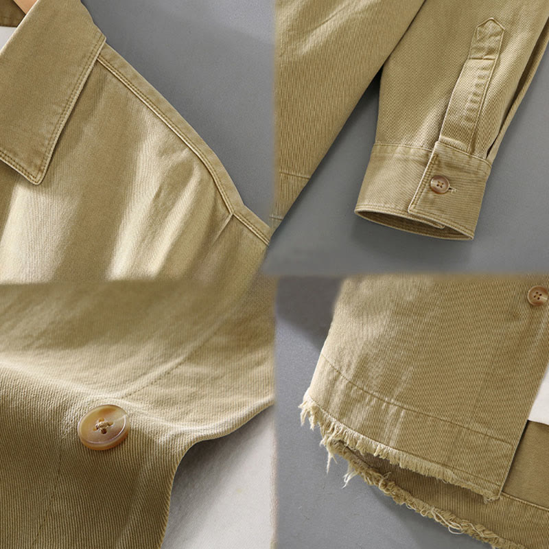 Buddha Stones Herren-Langarmhemd aus Baumwolle mit reinen Farben und Quasten am Saum und Tasche - image 6