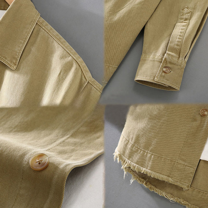 Buddha Stones Herren-Langarmhemd aus Baumwolle mit reinen Farben und Quasten am Saum und Tasche - image 6