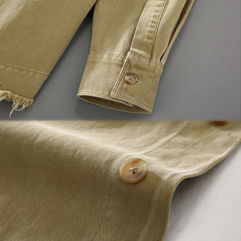 Buddha Stones Herren-Langarmhemd aus Baumwolle mit reinen Farben und Quasten am Saum und Tasche - image 5