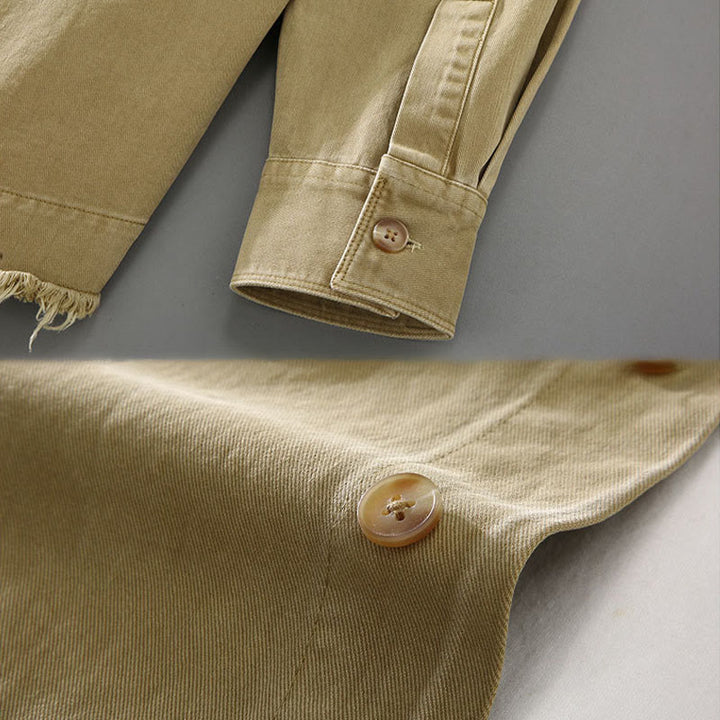 Buddha Stones Herren-Langarmhemd aus Baumwolle mit reinen Farben und Quasten am Saum und Tasche - image 5