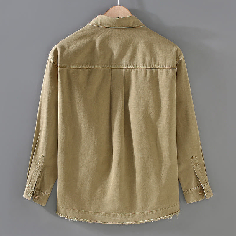 Buddha Stones Herren-Langarmhemd aus Baumwolle mit reinen Farben und Quasten am Saum und Tasche - image 2