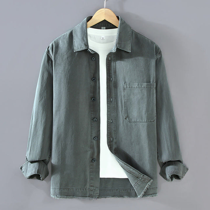 Buddha Stones Herren-Langarmhemd aus Baumwolle mit reinen Farben und Quasten am Saum und Tasche - Hellschiefergrau - US/ UK/AU46, EU56 (3XL) - image 0