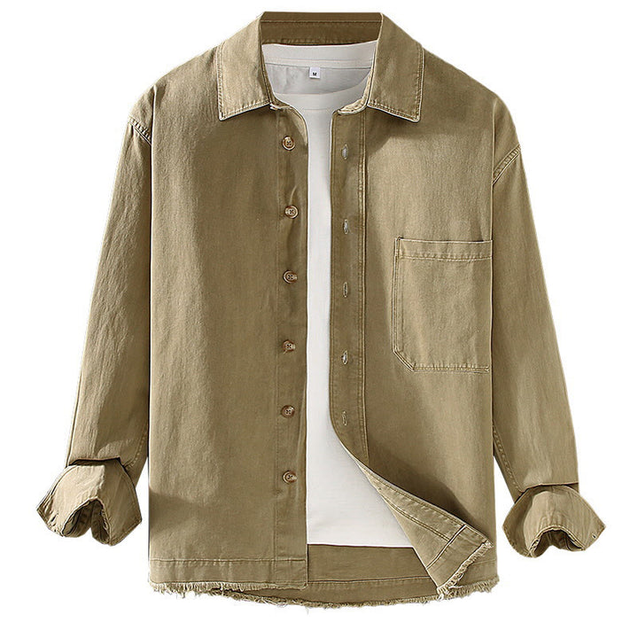 Buddha Stones Herren-Langarmhemd aus Baumwolle mit reinen Farben und Quasten am Saum und Tasche - image 7