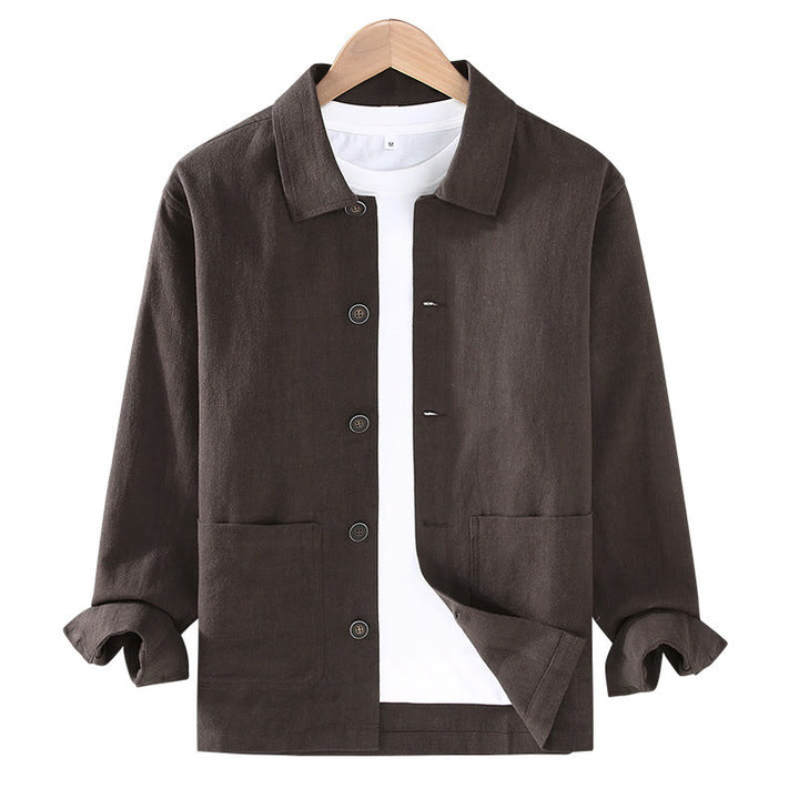 Buddha Stones Commute – Schlichte Herrenjacke aus Ramie-Leinen mit langen Ärmeln und Knopf-Revers-Design mit Taschen - image 3