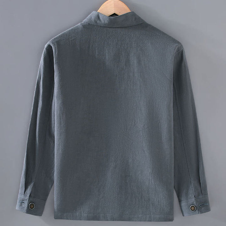 Buddha Stones Commute – Schlichte Herrenjacke aus Ramie-Leinen mit langen Ärmeln und Knopf-Revers-Design mit Taschen - image 4
