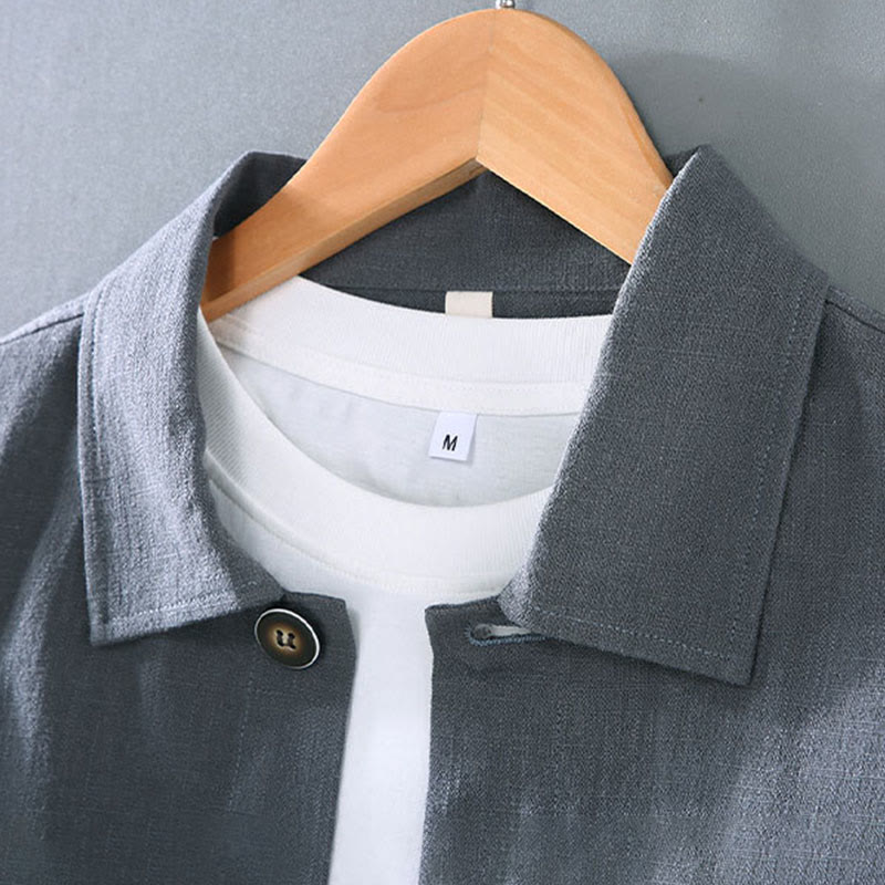 Buddha Stones Commute – Schlichte Herrenjacke aus Ramie-Leinen mit langen Ärmeln und Knopf-Revers-Design mit Taschen - image 5