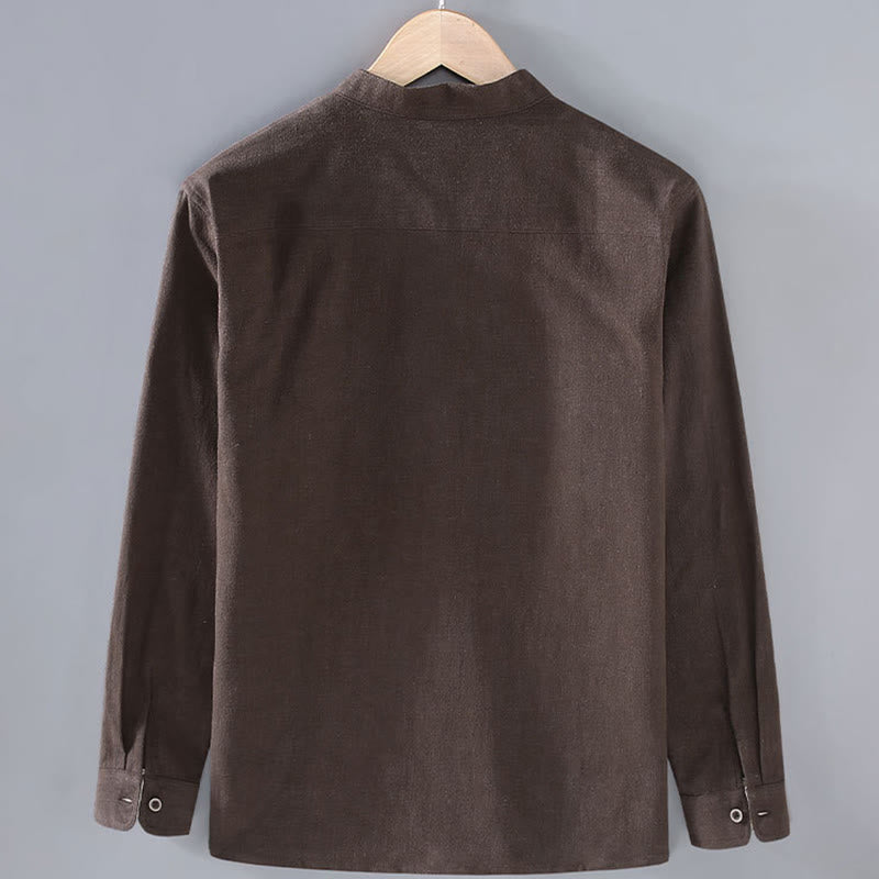 Buddha Stones Commute – Schlichte Herrenjacke aus Ramie-Leinen mit langen Ärmeln und Knopf-Revers-Design mit Taschen - image 1