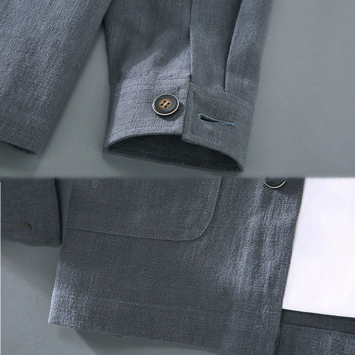 Buddha Stones Commute – Schlichte Herrenjacke aus Ramie-Leinen mit langen Ärmeln und Knopf-Revers-Design mit Taschen - image 10