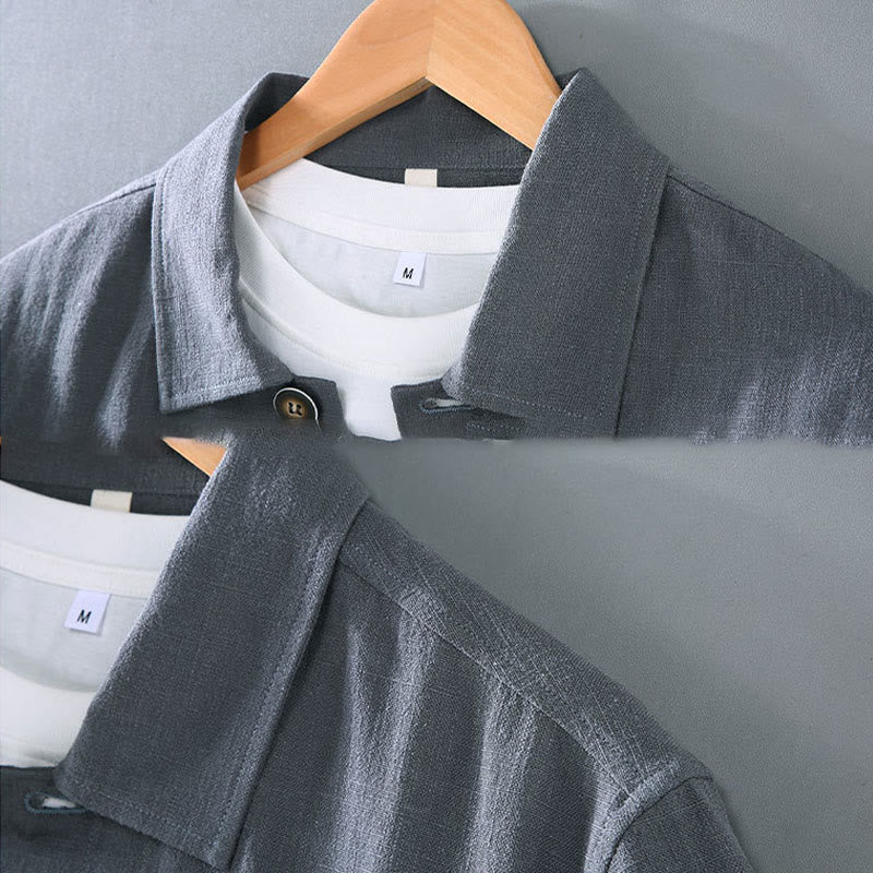 Buddha Stones Commute – Schlichte Herrenjacke aus Ramie-Leinen mit langen Ärmeln und Knopf-Revers-Design mit Taschen - image 8